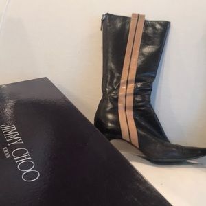 Jimmy Choo mid height brown boots - camel stripe.